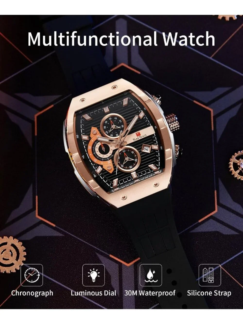 Men's Rose Gold Original Analog Quartz Waterproof Sport Fashion Unique Watch